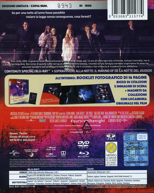 La notte del giudizio. Limited Edition. I Numeri 1. Con Booklet e magnete (DVD + Blu-ray) di James DeMonaco - DVD + Blu-ray - 2