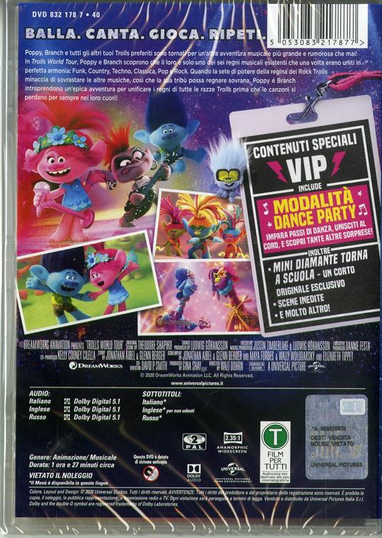 Trolls World Tour (DVD) - DVD - Film di Walt Dohrn , David P. Smith  Animazione | IBS