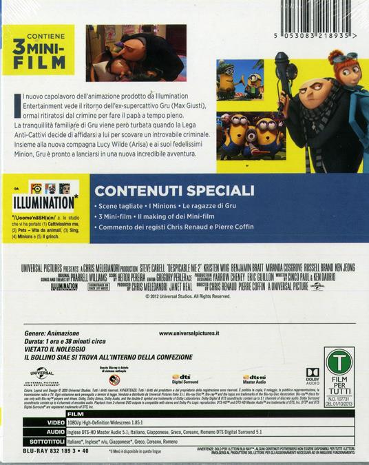 Cattivissimo Me 2 (Blu-ray) - Blu-ray - Film di Pierre Coffin , Chris  Renaud Animazione | IBS