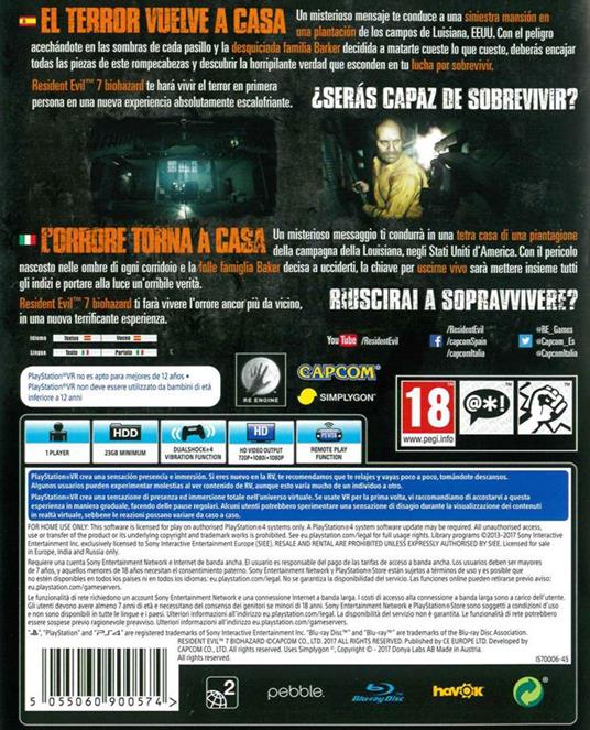 Resident Evil 7 Biohazard - PS4 - gioco per PlayStation4 - Capcom - Action  - Adventure - Videogioco | IBS