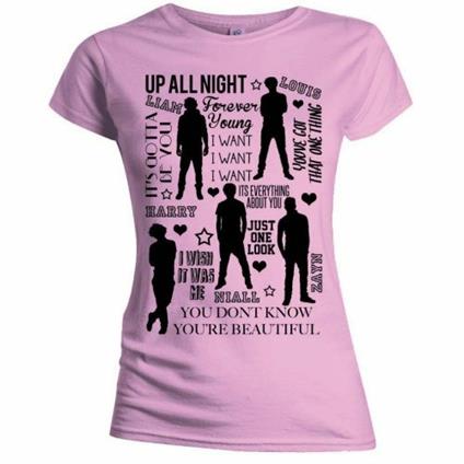 T-Shirt Donna One Direction. Silhouette Lyrics Black On Pink