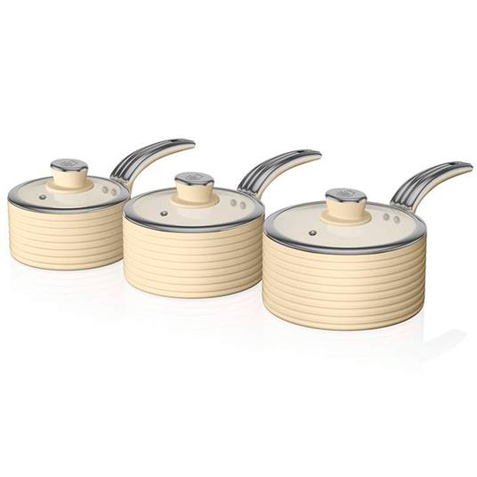 SWAN SWPS3020CN Retro Batteria Pentole 3 Casseruole 16 18 20cm, Induzione  Antiaderente Ceramica - SWAN - Idee regalo | IBS