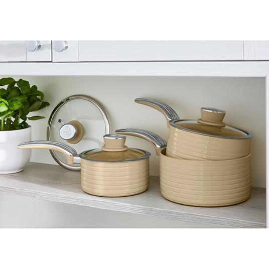 SWAN SWPS3020CN Retro Batteria Pentole 3 Casseruole 16 18 20cm, Induzione  Antiaderente Ceramica - SWAN - Idee regalo | IBS