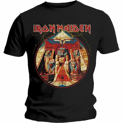 T-Shirt Unisex Tg. L Iron Maiden. Powerslave Lightning Circle