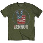 T-Shirt Unisex Tg. XL. John Lennon: Peace Fingers Us Flag