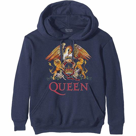 Felpa Con Cappuccio Unisex Tg. XL. Queen: Classic Crest Blue