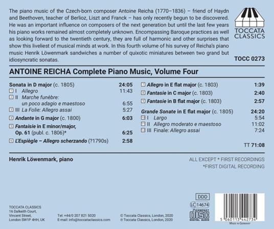 Musica completa per pianoforte vol.4 - CD Audio di Antonin Reicha,Henrik Löwenmark - 2