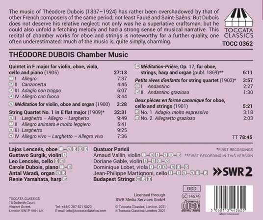 Chamber Music - CD Audio di Theodore Dubois - 2