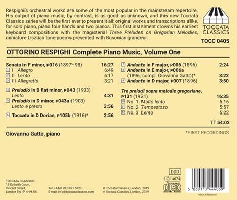 Musica completa per pianoforte vol.1: Brani originali - CD Audio di Ottorino Respighi,Giovanna Gatto - 2