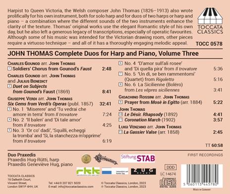 Complete Duos For Harp & Piano, Vol. 3 - CD Audio di John Thomas,Duo Praxedis - 2