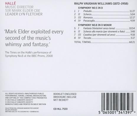 Symphonies No.5 & 8 - CD Audio di Ralph Vaughan Williams - 2