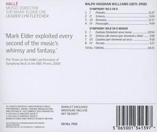 Symphonies No.5 & 8 - CD Audio di Ralph Vaughan Williams - 2