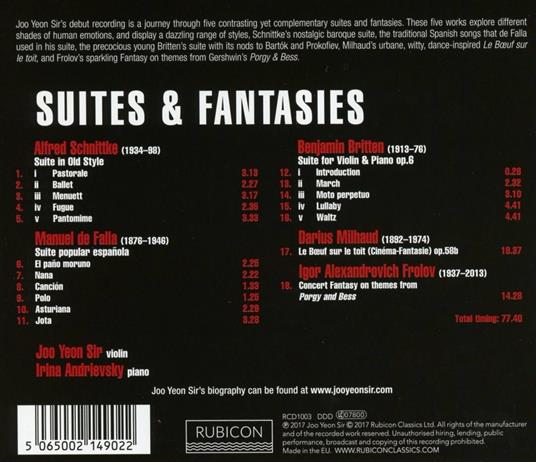 Stuite e fantasie - CD Audio di Benjamin Britten,George Gershwin,Manuel De Falla,Irina Andrievsky,Yeon Sir Joo - 2