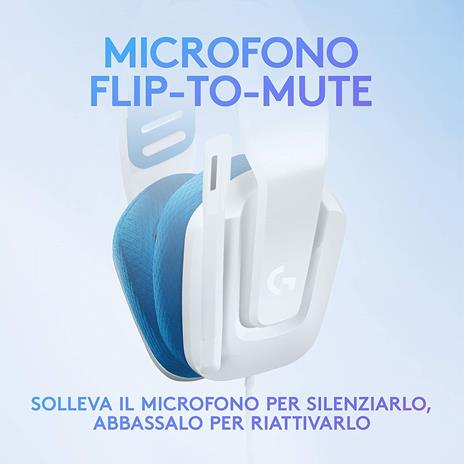 Logitech G335 Cuffie Gaming Cablate, Microfono Flip to Mute, Jack Audio da 3,5 mm, Padiglioni in Memory Foam, Leggera, Compatibile con PC, PlayStation, Xbox, Nintendo Switch - Bianco - 5