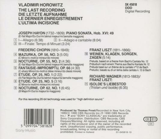 Last Recordings - CD Audio di Vladimir Horowitz - 2