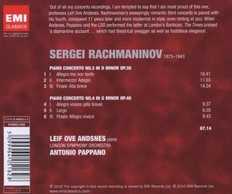 Concerti per pianoforte n.3, n.4 - CD Audio di Sergei Rachmaninov,Leif Ove Andsnes,London Symphony Orchestra,Antonio Pappano - 2