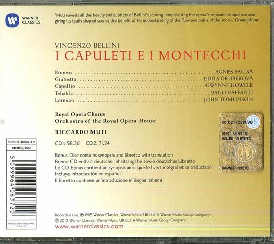 I Capuleti e i Montecchi - CD Audio di Vincenzo Bellini,Edita Gruberova,Agnes Baltsa,Riccardo Muti - 2