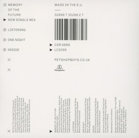 Memory of the Future - CD Audio Singolo di Pet Shop Boys - 2