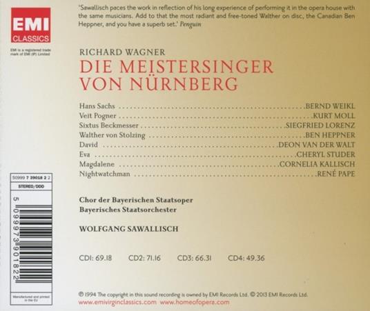I maestri cantori di Norimberga (Die Meistersinger von Nürnberg) - CD Audio di Richard Wagner,Wolfgang Sawallisch,Cheryl Studer,Kurt Moll,Bernd Weikl,Orchestra dell'Opera di Stato Bavarese - 2