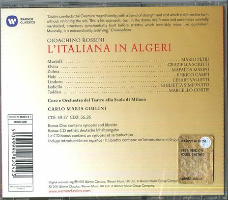 L'Italiana in Algeri - CD Audio di Gioachino Rossini,Carlo Maria Giulini,Orchestra del Teatro alla Scala di Milano,Giulietta Simionato,Cesare Valletti,Graziella Sciutti - 2