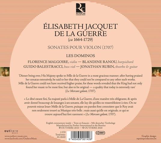 Sonate per violino - CD Audio di Elisabeth-Claude Jacquet de la Guerre,Les Dominos,Florence Malgoire - 2