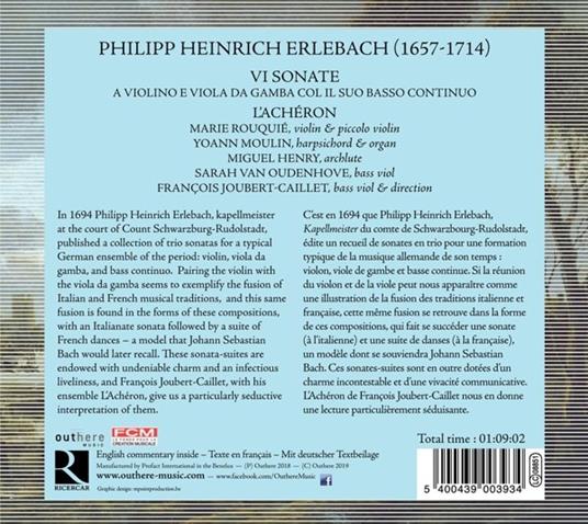 Sonate per trio complete - CD Audio di Philipp Heinrich Erlebach,François Joubert-Caillet,L' Achéron - 2