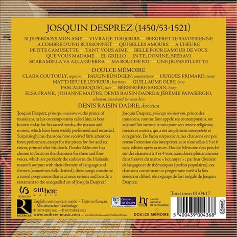 Tant Vous Aime - CD Audio di Josquin Desprez,Doulce Mémoire - 2