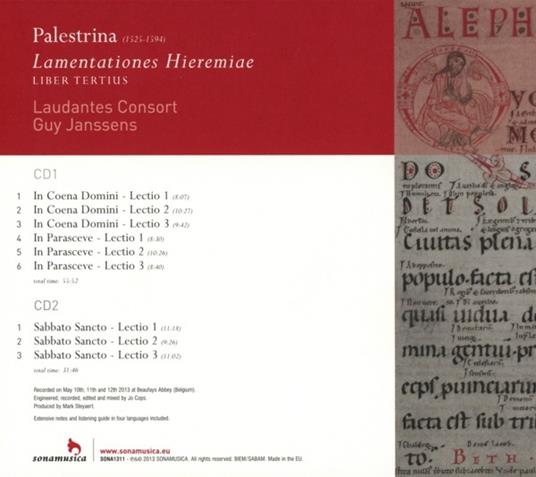 Lamentationes Hieremiae. Liber Tertius - CD Audio di Giovanni Pierluigi da Palestrina,Laudantes Consort,Guy Janssens - 2