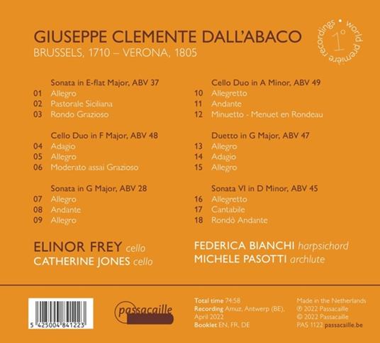 Cello According To Dall'Abaco - CD Audio di Elinor - Catherine Jones Frey - 2