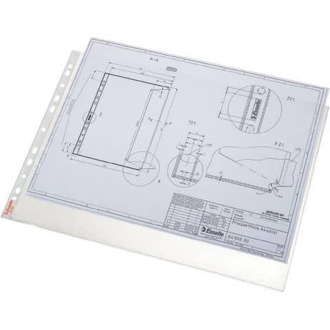 Buste a perforazione universale Esselte DELUXE goffrate antiriflesso trasparente 42x30 cm conf.50 - 55230