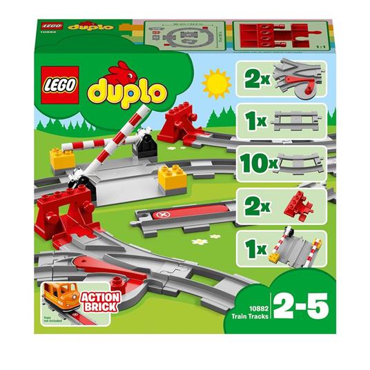 LEGO DUPLO 10882 Binari Ferroviari, Giochi per Bambini in Età Prescolare con Mattoncino Sonoro, Giocattoli Educativi