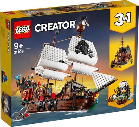 LEGO Creator 31109 Galeone dei Pirati, Set 3 in 1 con Nave Giocattolo, Locanda e Isola del Teschio, Minifigure e Squalo - 3