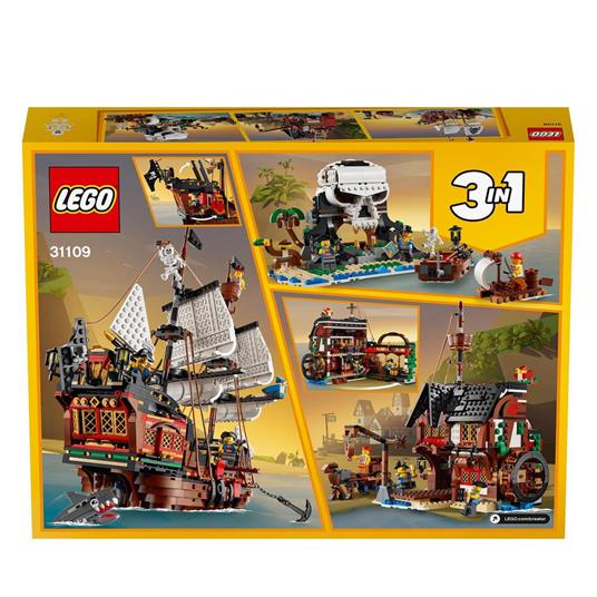 LEGO Creator 31109 Galeone dei Pirati, Set 3 in 1 con Nave Giocattolo, Locanda e Isola del Teschio, Minifigure e Squalo - 12