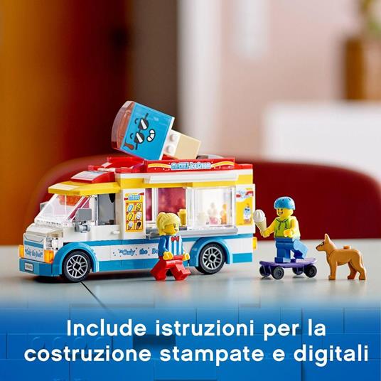 LEGO City 60253 Furgone dei Gelati, Camion Giocattolo con Skater e Cane,  Giochi Creativi per Bambini dai 5 Anni in su