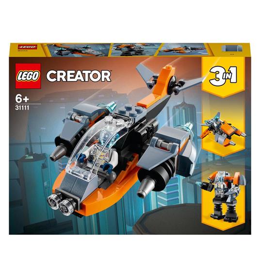 LEGO Creator 31111 3 in 1 Cyber-Drone, Kit di Costruzione con Cyber Mech e Scooter con Minifigure Robot, Giochi per Bambini