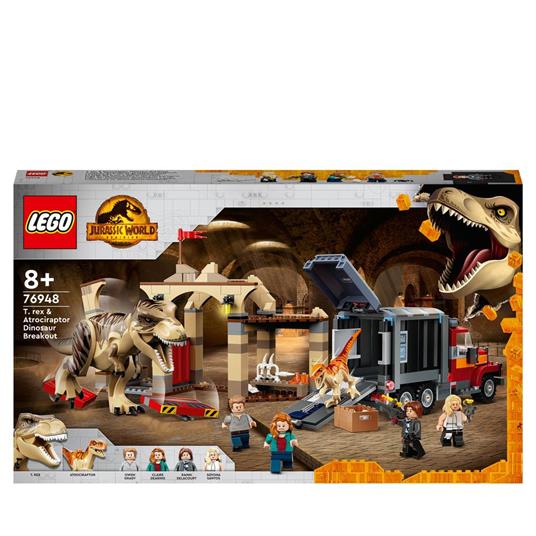 LEGO Jurassic World 76948 La Fuga del T. rex e dell’Atrociraptor, Giochi  per Bambini di 8+ Anni con Dinosauri Giocattolo