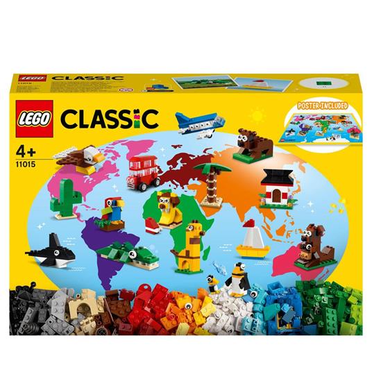 LEGO Classic 11015 Giro del Mondo, Set Mattoncini da Costruzione per Bambini di 4 Anni, Include una Mappa da Parete Colorata