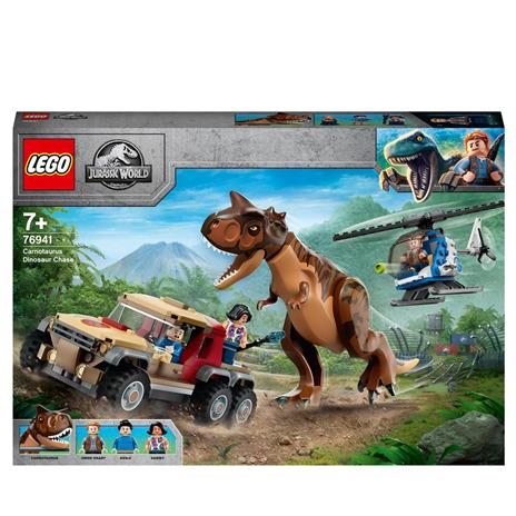 LEGO JURASSIC L'INSEGUIMENTO DEL DINOSAURO CARNOTAURUS 76941 - Mondo  passeggini