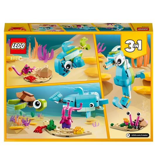 LEGO Creator 31128 3in1 Delfino e Tartaruga, Set con Animali, Cavalluccio e  Lumaca di Mare, Giochi per Bambini di 6+ Anni - LEGO - Creator - Animali -  Giocattoli