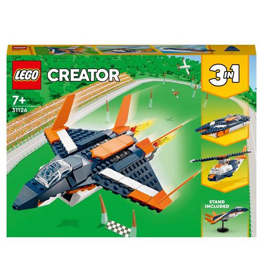 LEGO Creator 31126 3in1 Jet Supersonico, Giocattoli Creativi per Bambini di  7+ Anni con Aereo, Elicottero e Motoscafo - LEGO - Creator - Aerei -  Giocattoli | IBS