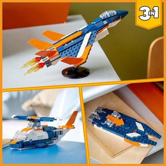 LEGO Creator 31126 3in1 Jet Supersonico, Giocattoli Creativi per Bambini di 7+ Anni con Aereo, Elicottero e Motoscafo - 6