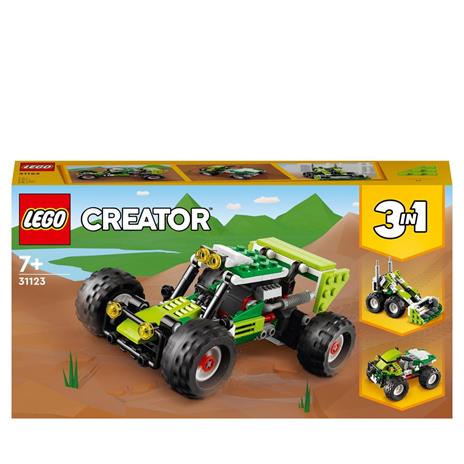 LEGO Creator 31123 3in1 Buggy Fuoristrada, Set di Macchine Giocattolo con Mezzo Escavatore e Veicolo Multiterreno