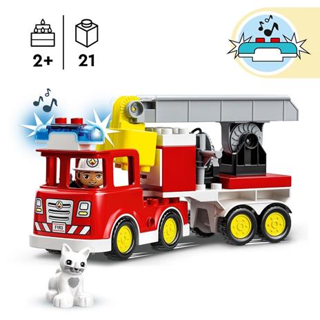 LEGO DUPLO Town Autopompa, Camion Giocattolo con Luci e Sirena, Figure Pompiere e Gatto, Giochi Educativi per Bambini, 10969 - 3