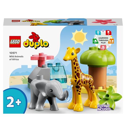 LEGO DUPLO 10971 Animali dellAfrica, Giochi Educativi per Bambini dai 2 Anni con Elefante Giocattolo e Tappetino da Gioco
