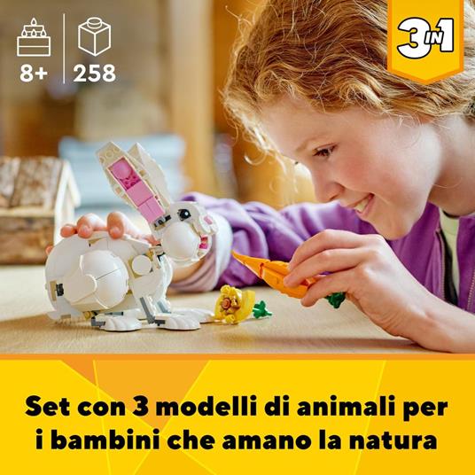 LEGO Creator 31133 Coniglio Bianco Set 3in1 Costruzioni Animali Giocattolo  Coniglietto Foca e Pappagallo Giochi per Bambini - LEGO - LEGO Creator -  Animali - Giocattoli