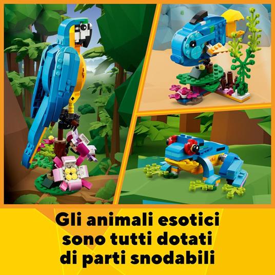 LEGO Creator 31136 Pappagallo Esotico, Set 3 in 1 con Pesce e Rana, Animali Giocattolo, Giochi Creativi per Bambini da 7 Anni - 4