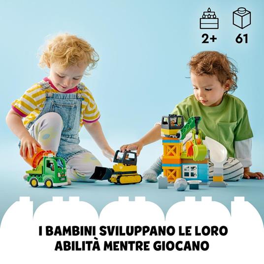 LEGO DUPLO Town 10990 Cantiere Edile con Bulldozer, Betoniera e Gru  Giocattolo, Giocattoli per Bambini con Mattoncini Grandi - LEGO - Duplo Town  - Edifici e architettura - Giocattoli