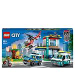 LEGO City 60371 Quartier Generale Veicoli d’Emergenza con Elicottero Ambulanza Macchina Polizia Moto Giocattolo e Minifigure