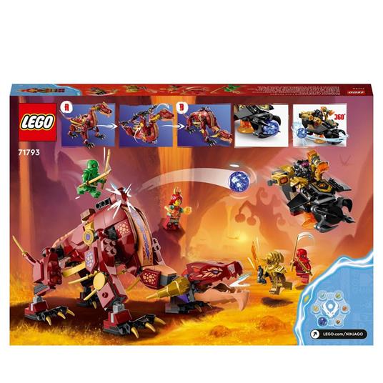 LEGO NINJAGO 71793 Dragone di Lava Transformer Heatwave, Serie Dragons  Rising con Drago Giocattolo e Minifigure, Giochi Ninja