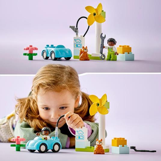 LEGO DUPLO Town 10985 Turbina Eolica e Auto Elettrica Macchina Giocattolo Giochi Educativi per Bambini Set Vita Sostenibile - 2